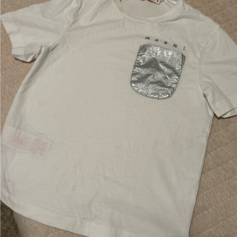 Marni Cream T-Shirt with Silver Pocket